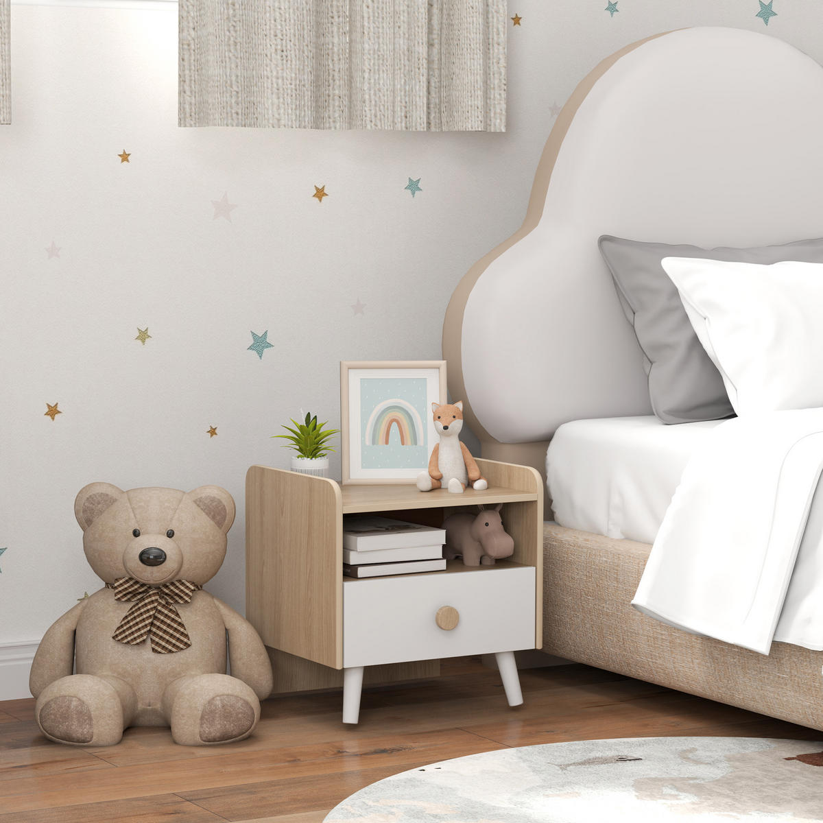 NACHTTISCH DE-18633 mit Schublade, offenem Fach Naturholz - Weiß, Holzwerkstoff (32.5/40/40cm) - ComfortXL
