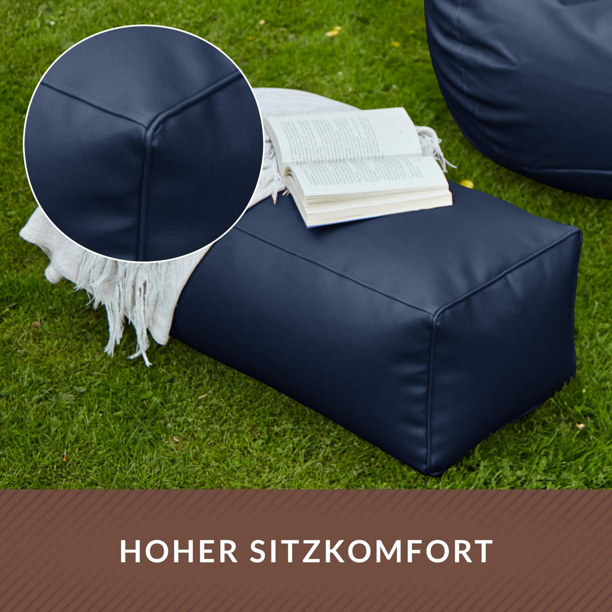 SITZSACK-HOCKER 70x33x28cm - KUNSTLEDER - Dunkelblau, Textil (33/28/28cm) - Green Bean