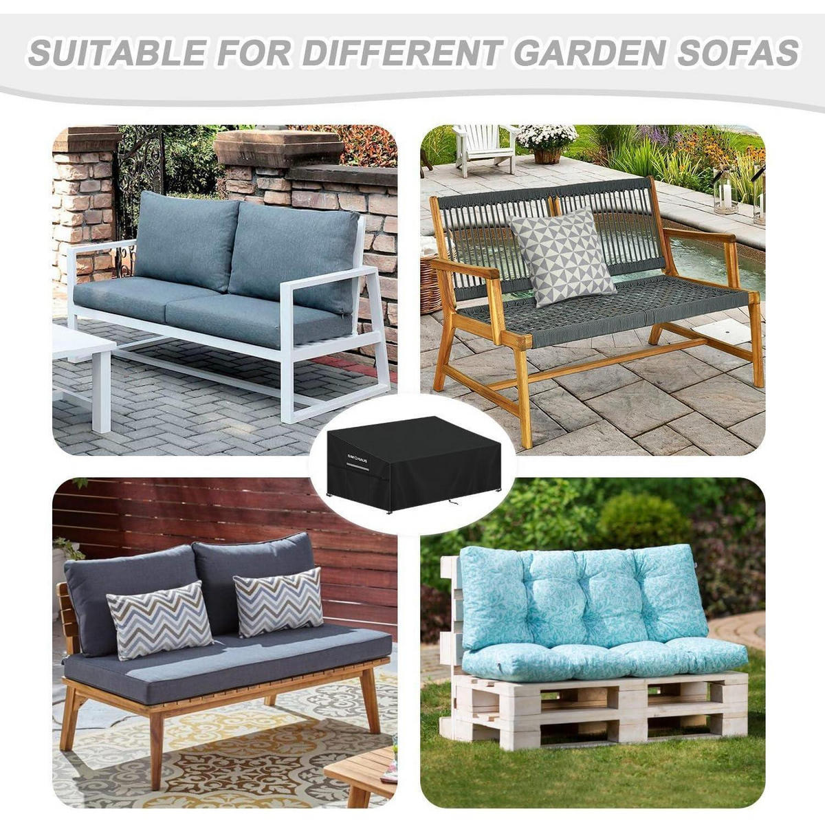 ABDECKHAUBE für Gartensofa 135x85x81/61cm Wasserdicht UV-Beständig 420D Oxford Grau - Schwarz, Textil (85/81/135cm)
