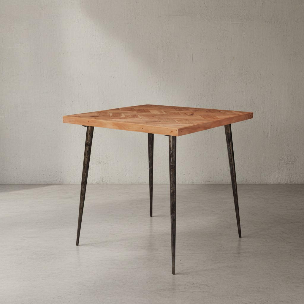 ESSZIMMERTISCH – Akazie Fischgrätmuster Metallbeine 80x80 cm Industrial - Beige/Anthrazit, Holz/Metall (80/80/76cm) - KADIMA DESIGN