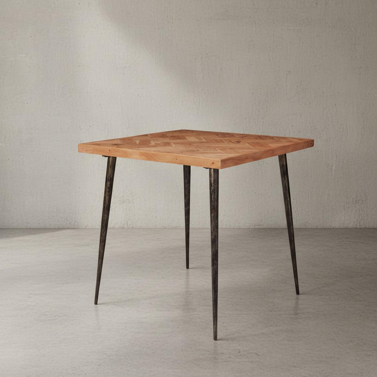 ESSZIMMERTISCH – Akazie Fischgrätmuster Metallbeine 80x80 cm Industrial - Beige/Anthrazit, Holz/Metall (80/80/76cm) - KADIMA DESIGN