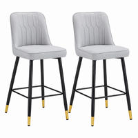 BARHOCKER 2er-Set 100 cm PU-Leder Hellgrau mit Metallgestell - Grau, Metall (45/100/42cm) - Meubliv