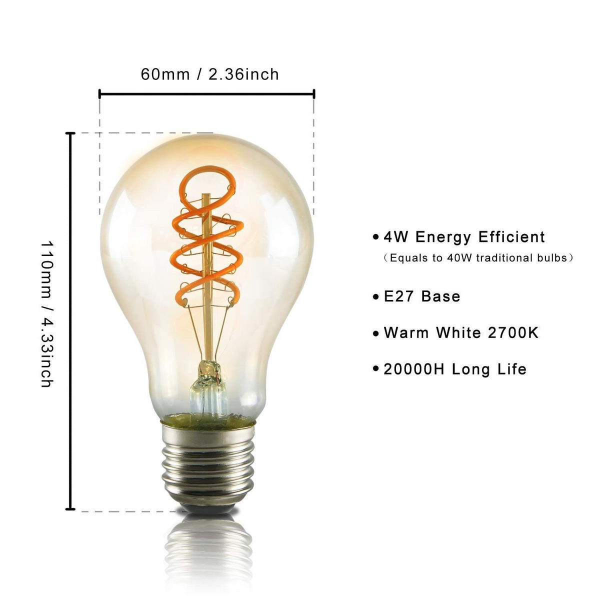 LED žárovka E27 4W (1 ks) - průhledná, sklo (6/11cm) - Nettlife