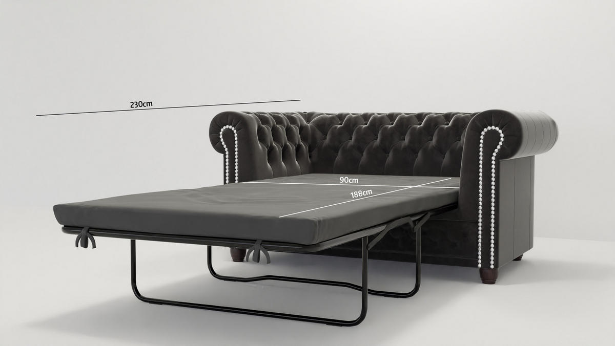 CHESTERFIELD-SOFA 2-sitzer mit Schlaffunktion Nyx Schwarz Samt - Schwarz/Braun, Holz/Textil (148/72/86cm) - S-Style Möbel