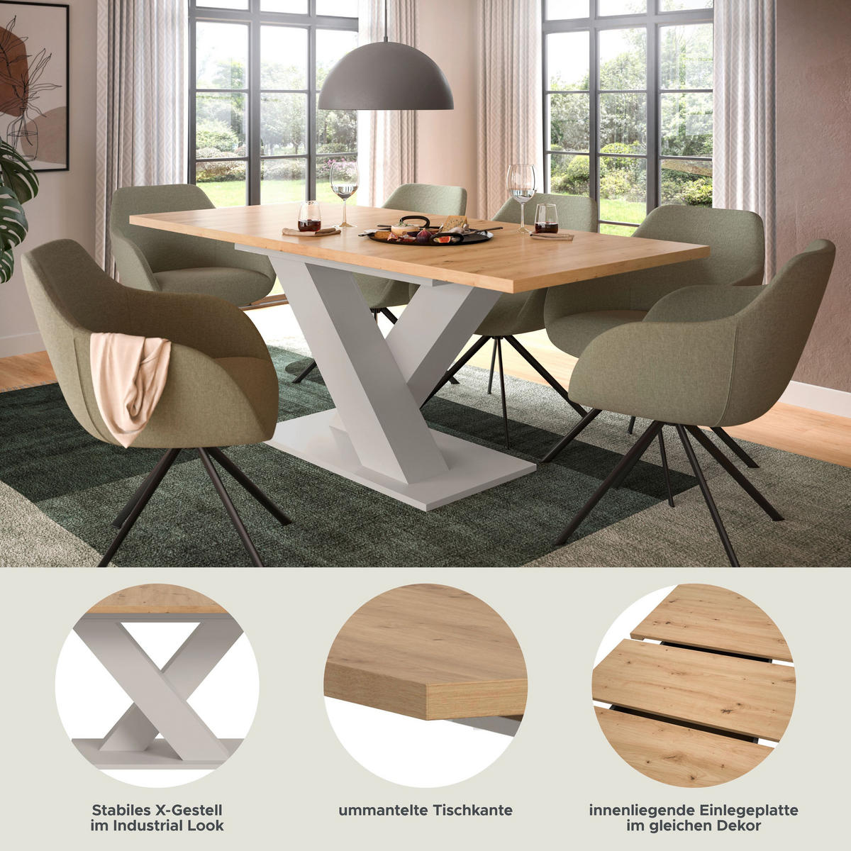 ESSTISCH MOTION (B/H/T: ca. 150/76/90 cm) in Kaschmir/Artisan Nachbildung - Kaschmir, Holzwerkstoff (90/150/76cm)