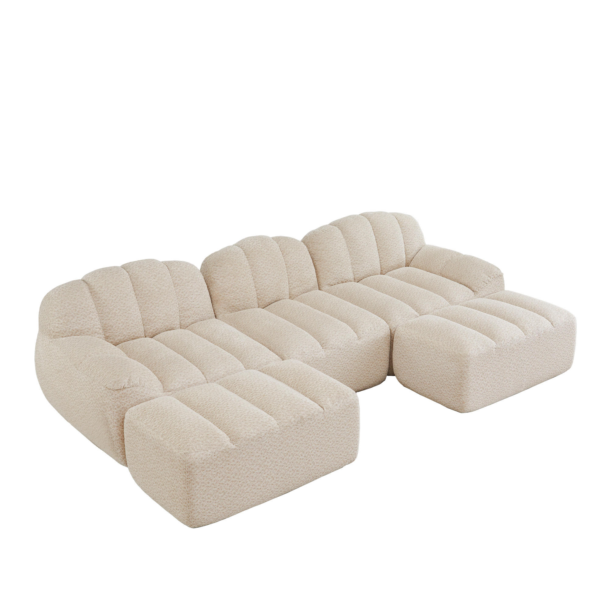 WOHNLANDSCHAFT Granulierter Fleece Beige mit Ottomanen - Beige, Textil (188/79/165cm) - WISHDOR