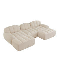WOHNLANDSCHAFT Granulierter Fleece Beige mit Ottomanen - Beige, Textil (188/79/165cm) - WISHDOR