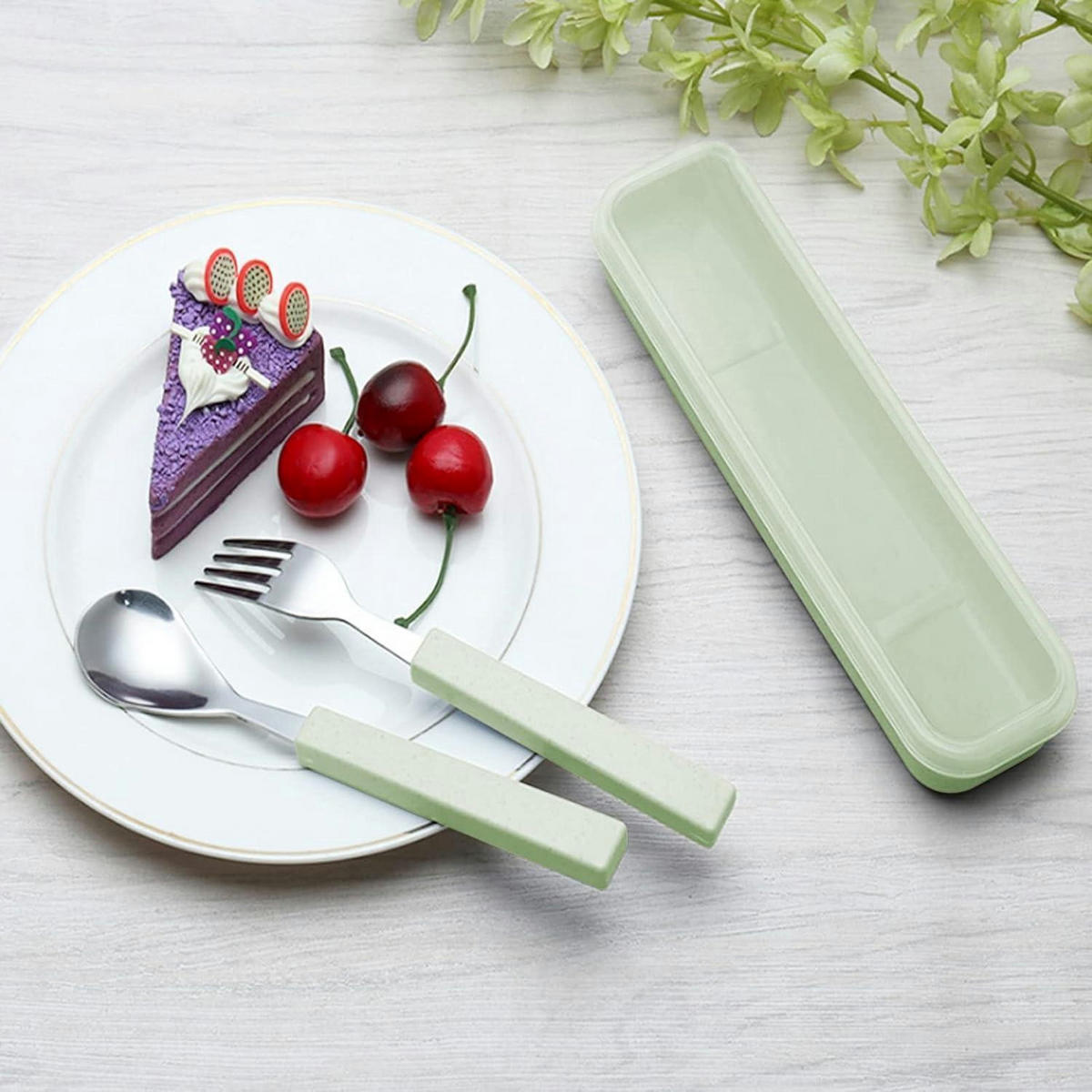 KINDERBESTECK Set 3-teilig Edelstahl mit Reisekoffer Grün - Grün, Metall