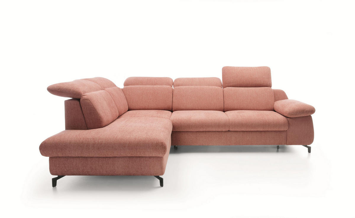 ECKSOFA BORA Rosa Velours-Stoff mit Schlaffunktion - Rosa, Holz (288/223cm) - MASSENO
