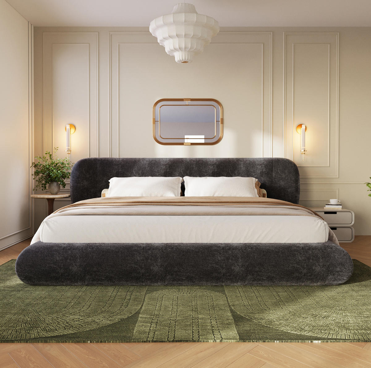 POLSTERBETT aus Chenille 140x200 cm Grau mit Lattenrost und gepolstertem Kopfteil - Grau, Textil (140/200cm) - Modfu