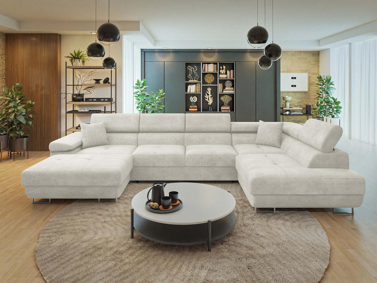 WOHNLANDSCHAFT Torezio Bis, Seite: Rechts - Creme, Holz/Textil (346/90/203cm) - MIRJAN24