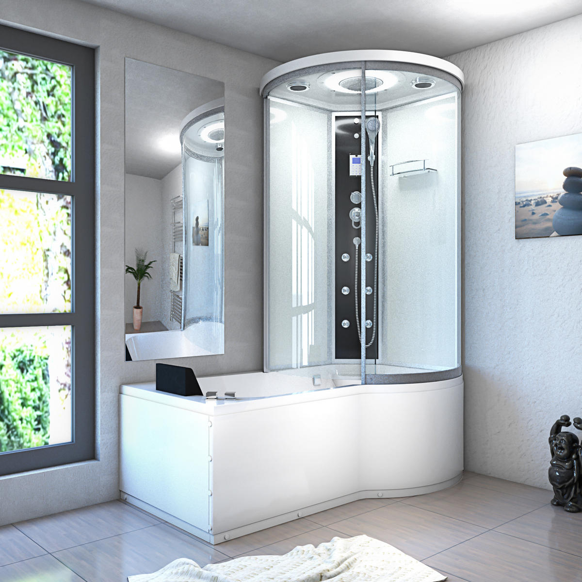 WHIRLPOOL Wanne Duschkabine ws K55-L01-WP 170x100 - Weiß, Glas/Kunststoff (98/220/170cm) - AcquaVapore by Sandra Jentho