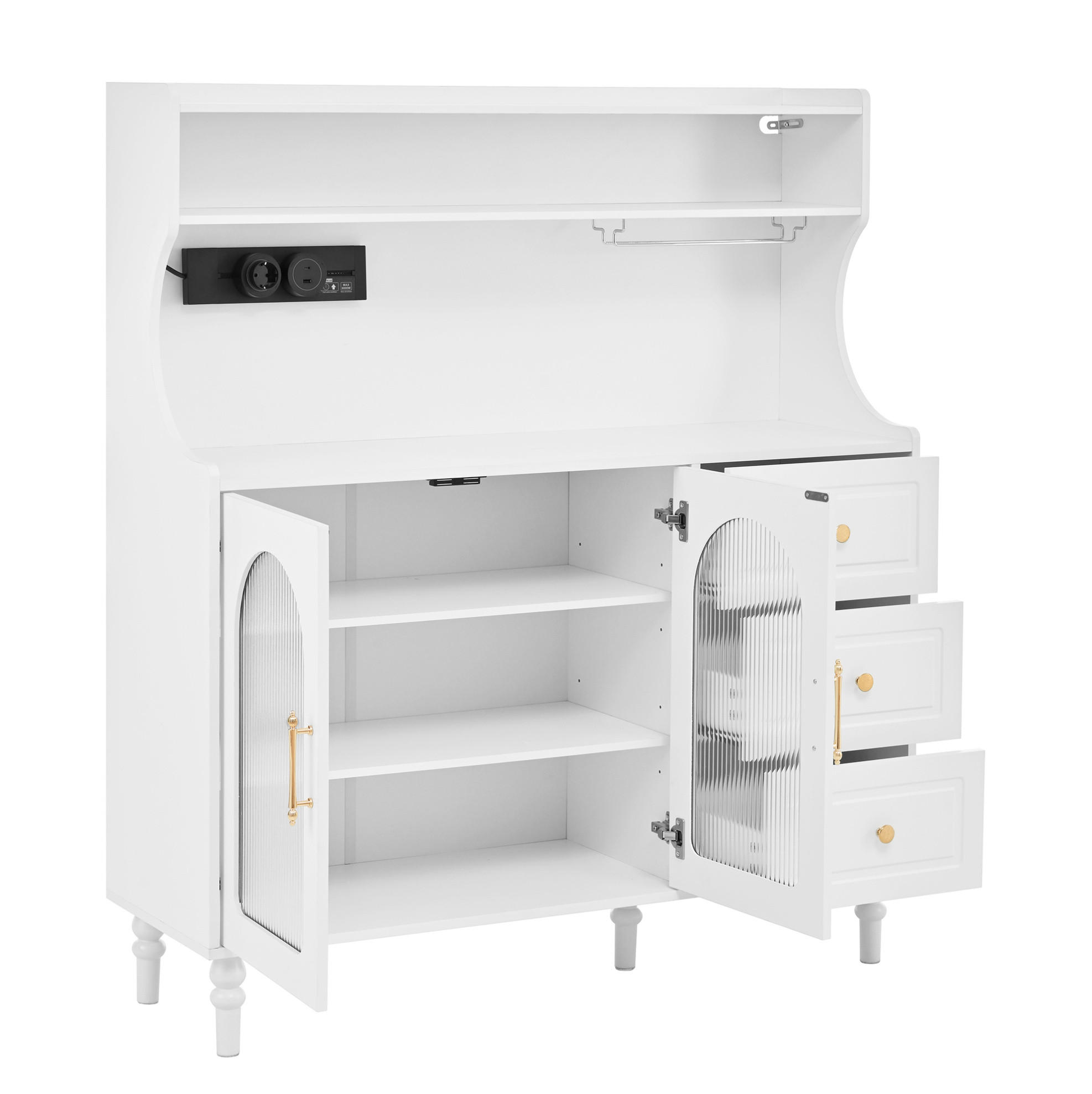 BUFFET mit Schubladen 120/40/138,5 cm mit Glastüren & Ladestation - Weiß, Holzwerkstoff (120/138.5/40cm) - BEAOK