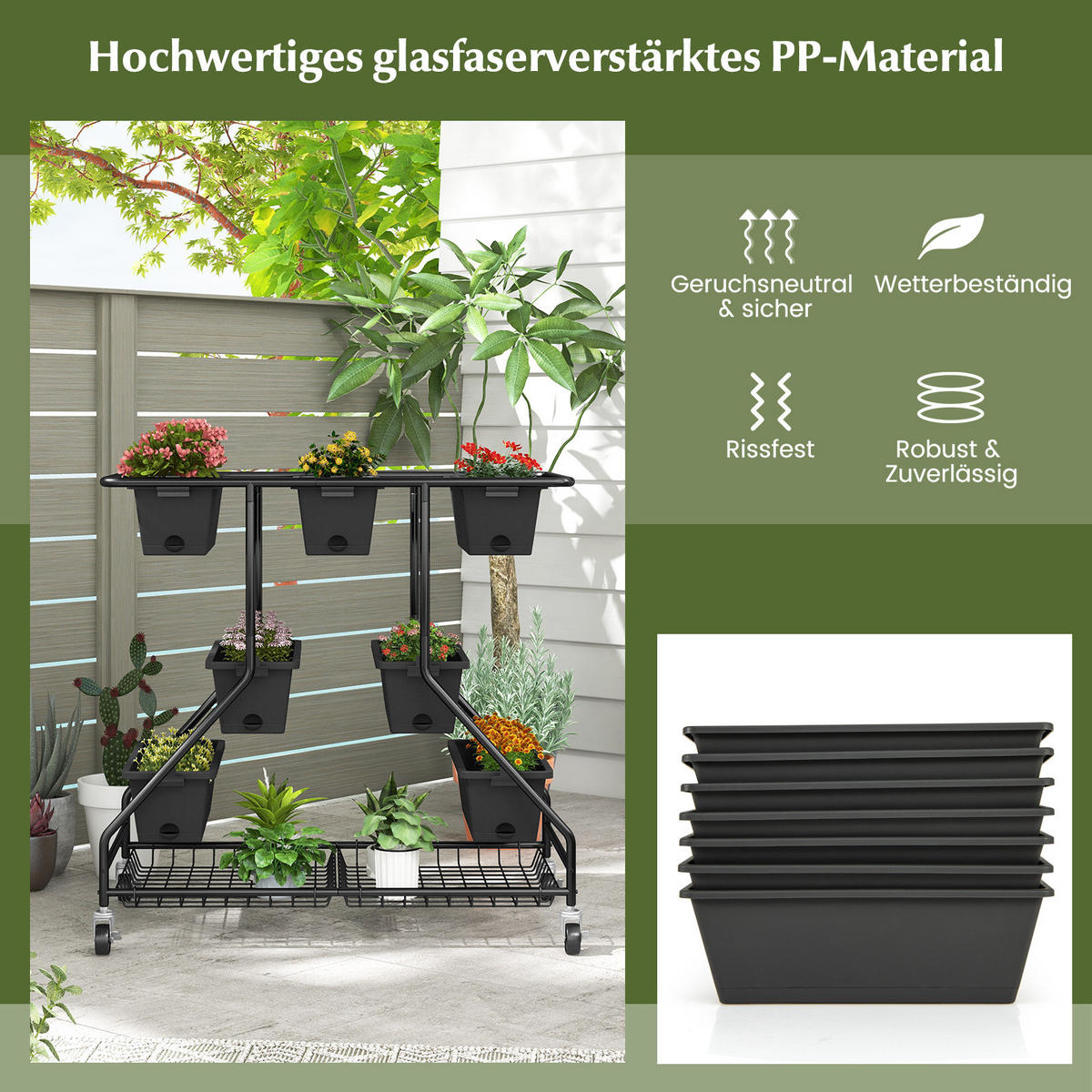 BLUMENREGAL Schwarz - Schwarz, Metall (56/99/100cm) - COSTWAY
