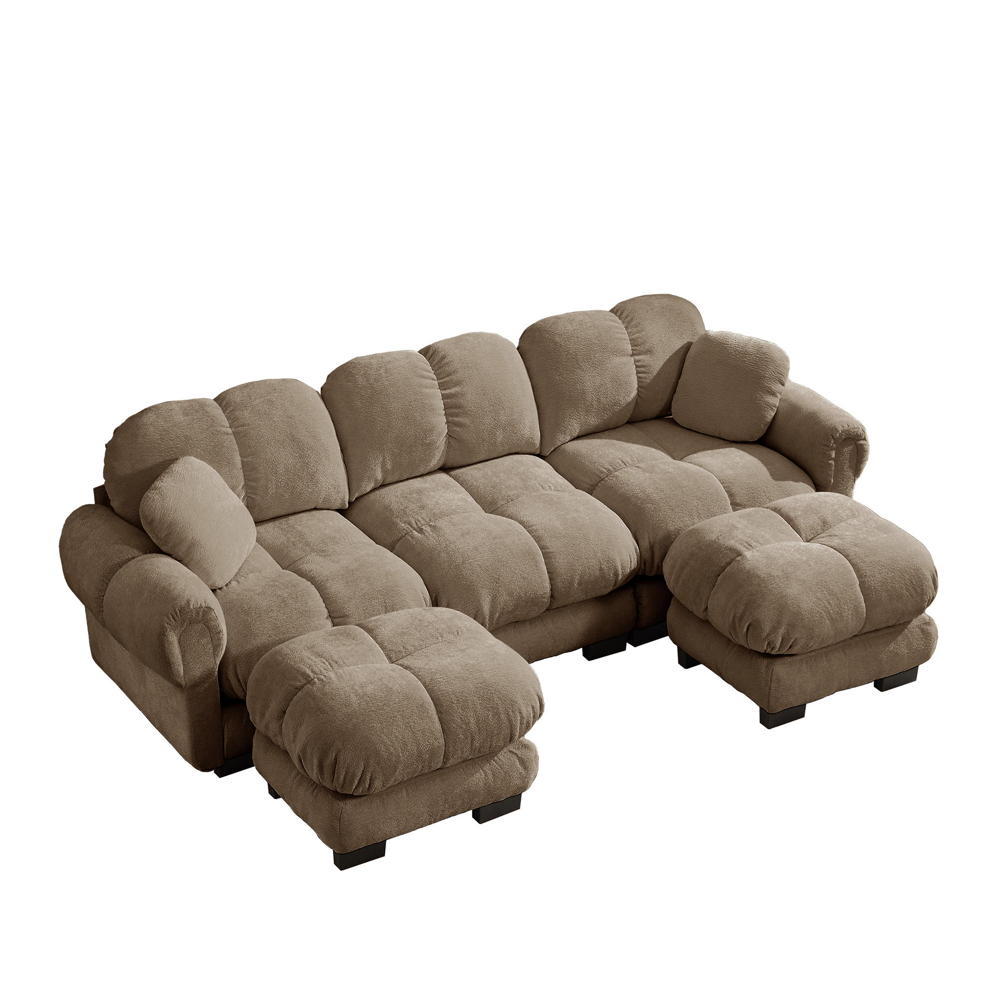 WOHNLANDSCHAFT DE-34384 U-Form mit Ottoman und Steppdesign Braun - Braun, Textil (149/90/260cm) - ComfortXL
