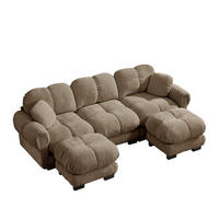 WOHNLANDSCHAFT DE-34384 U-Form mit Ottoman und Steppdesign Braun - Braun, Textil (149/90/260cm) - ComfortXL