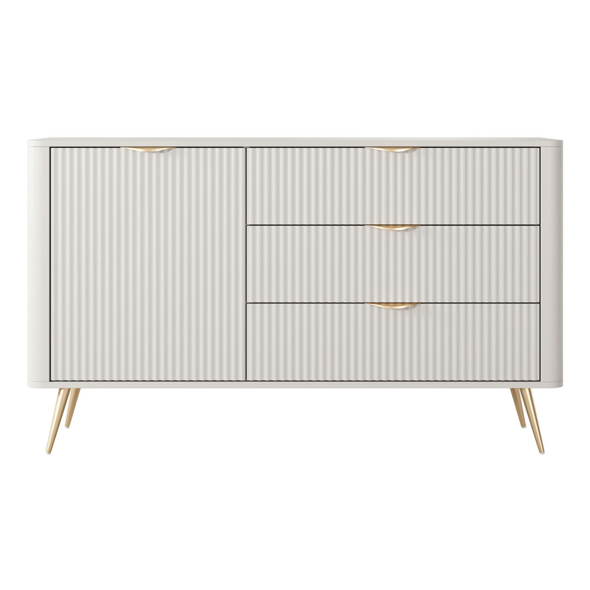 SIDEBOARD LEKNES KOM3 Reliefierte Fronten aus MDF-Platte Beige Beige - Beige, Glas/Holzwerkstoff (138/81/38cm) - Komodee