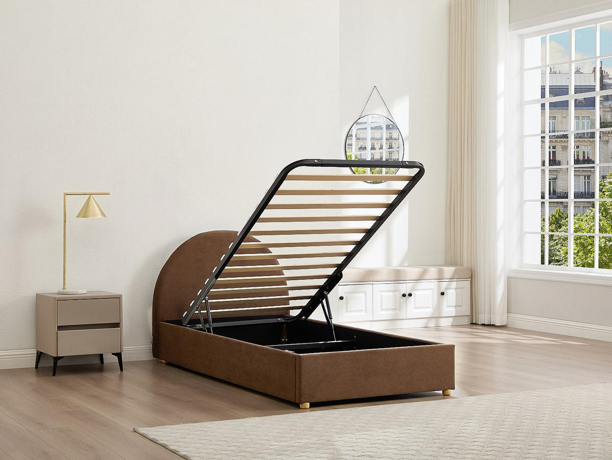 BETT mit Bettkasten - 1 Person - samt - braun Lirimo - Braun, Textil (90/190cm) - Vente-Unique