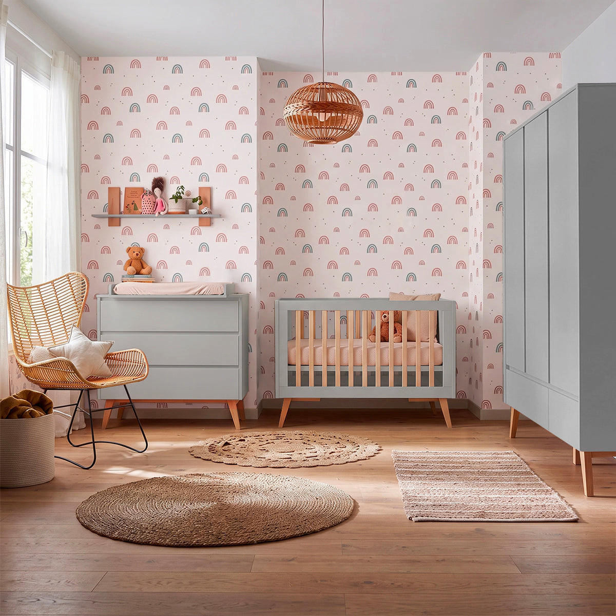 SOBA ZA BEBE 3-dijelni Swing Sivo i drvo - siva, drvni materijal (124/89/66cm) - Petits-meubles