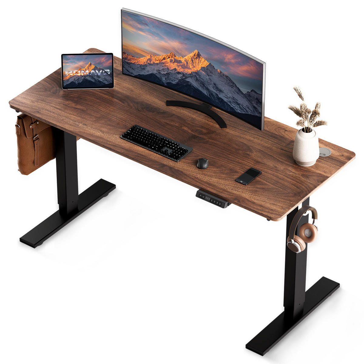 SCHREIBTISCH höhenverstellbar 70 - 120 cm - Schwarz/Braun, Holz/Metall (140/70/120cm) - HOMAVO