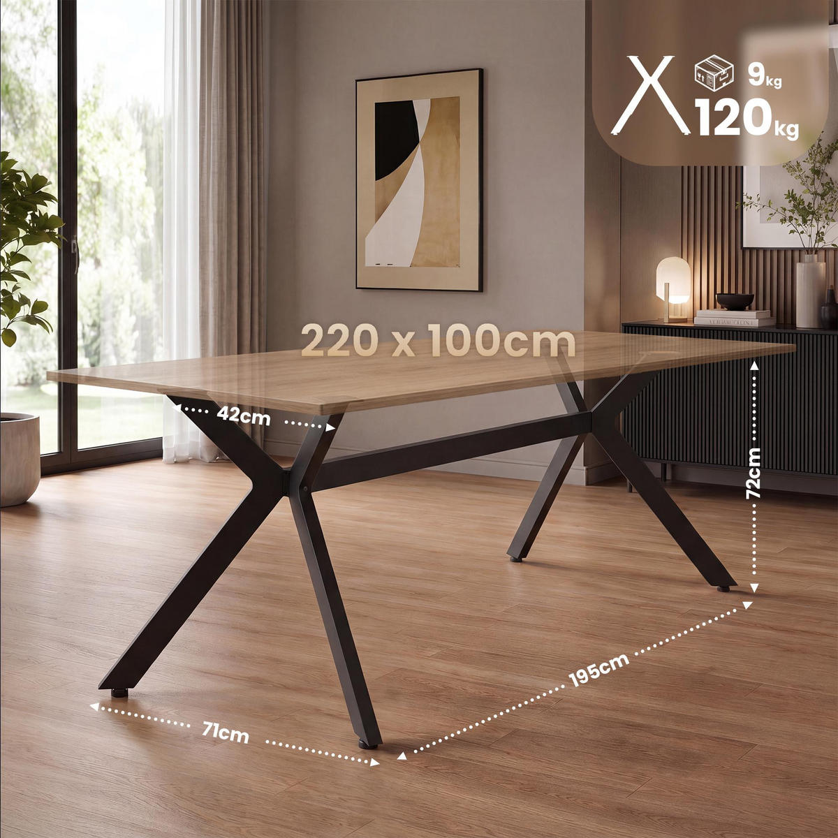 TISCHBEIN eckig 195/133/72 cm Metall Schwarz - Schwarz, Metall (195/72/133cm) - CLP