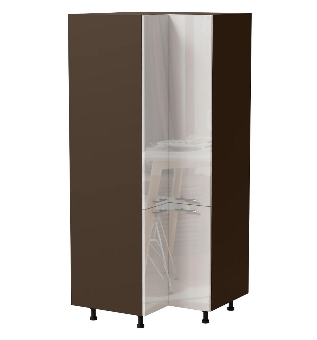 ECKVORRATSSCHRANK Essen D24N/207 Weiß Hochglanz / Lava Matt 90 / 90 / 207cm - Dunkelgrau/Weiß Hochglanz, Holz/Holzwerkstoff (90/207/90cm) - Feldmann-Wohnen