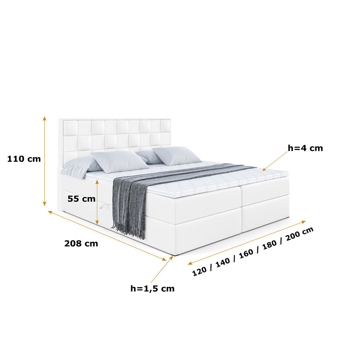 BOXBETT mit H4-Matratze und Lattenrost- ZAFIRA-BZ - 160x200 - Weiß Kunstleder - Weiß, Holzwerkstoff (160/200cm) - ALTDECOR