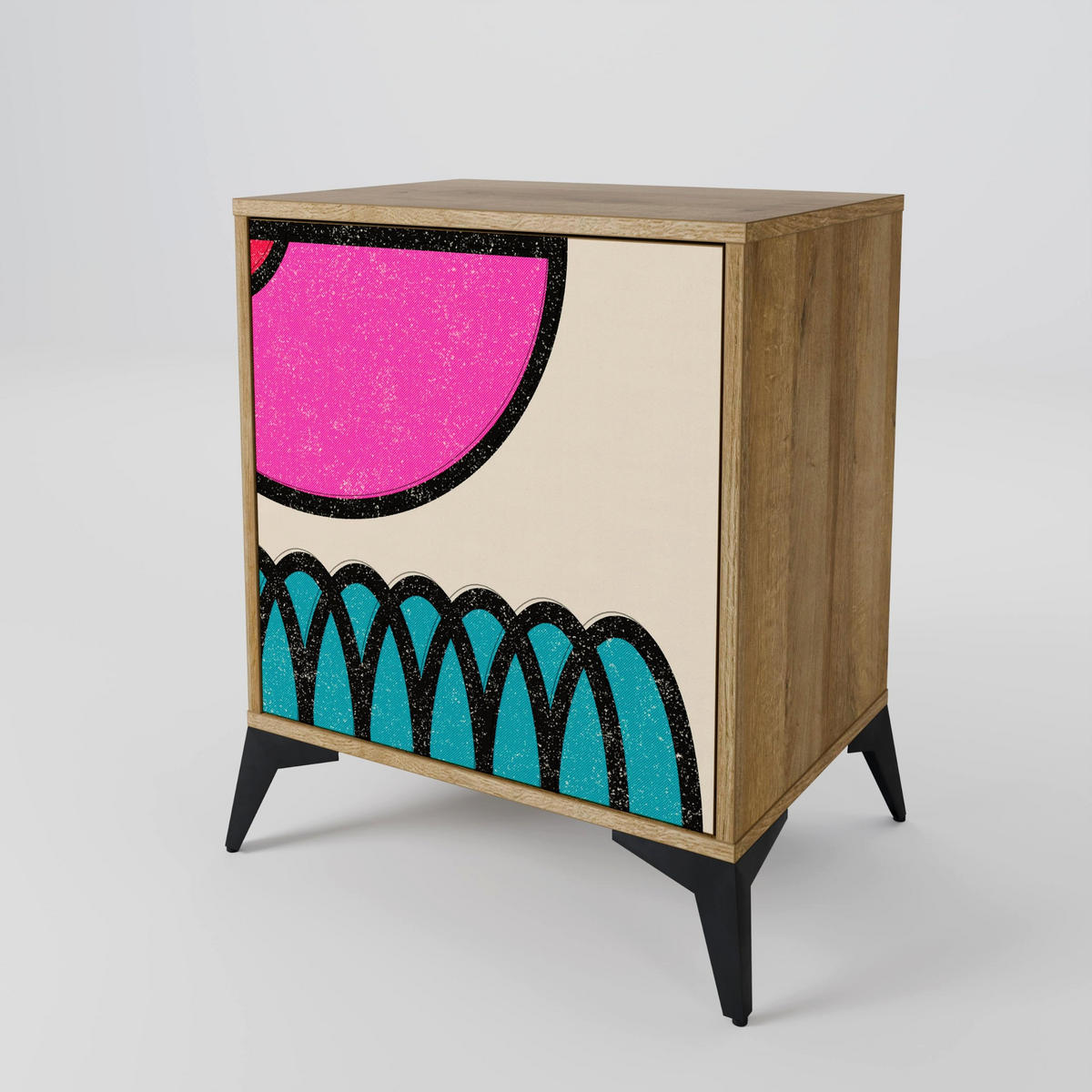SIDEBOARD GEOMETRIC RHAPSODY, Eichefarben, 57,5x42x77,5 cm, Schräge Buchenholzfüße - Eichefarben/Buchefarben, Holzwerkstoff/Buchenholz (57.5/77.5/42cm) - SpaceRebels
