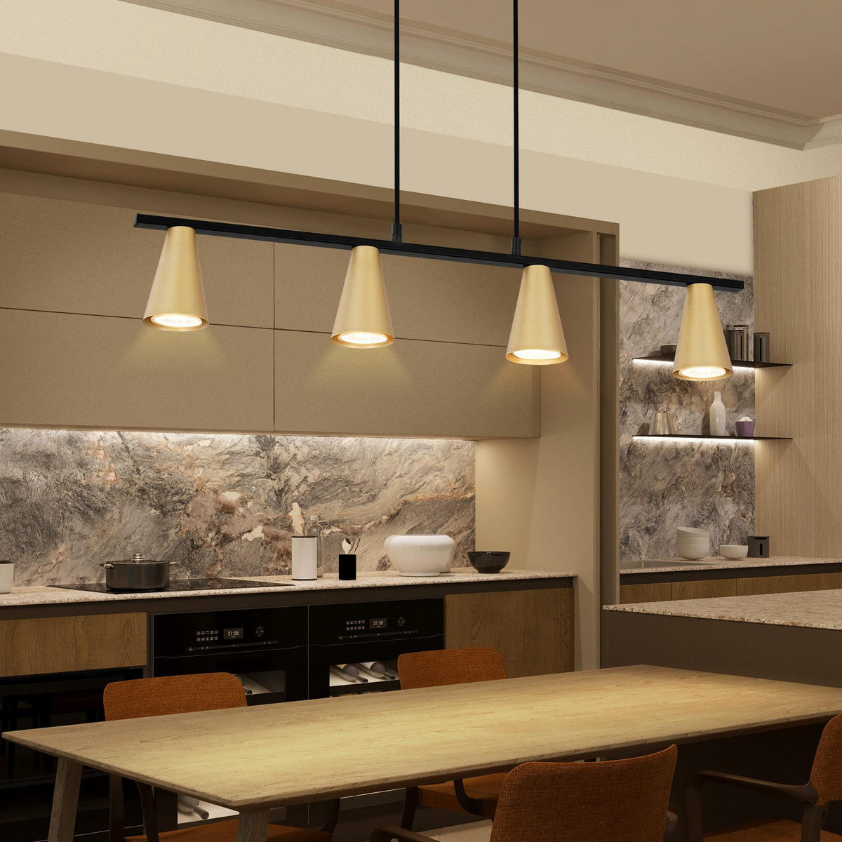 PENDELLEUCHTE Aurora 70/7/160 cm - Goldfarben, Metall (70/7/160cm) - ZMH