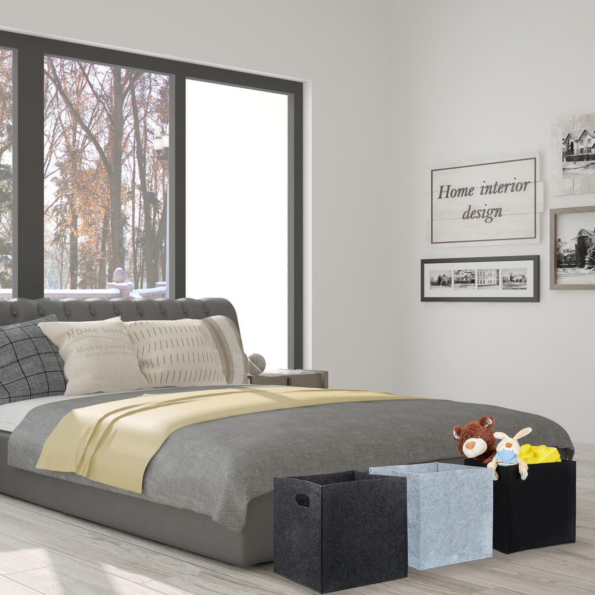 PLSTĚNÝ koš - šedá, textil (30/30/30cm) - Relaxdays