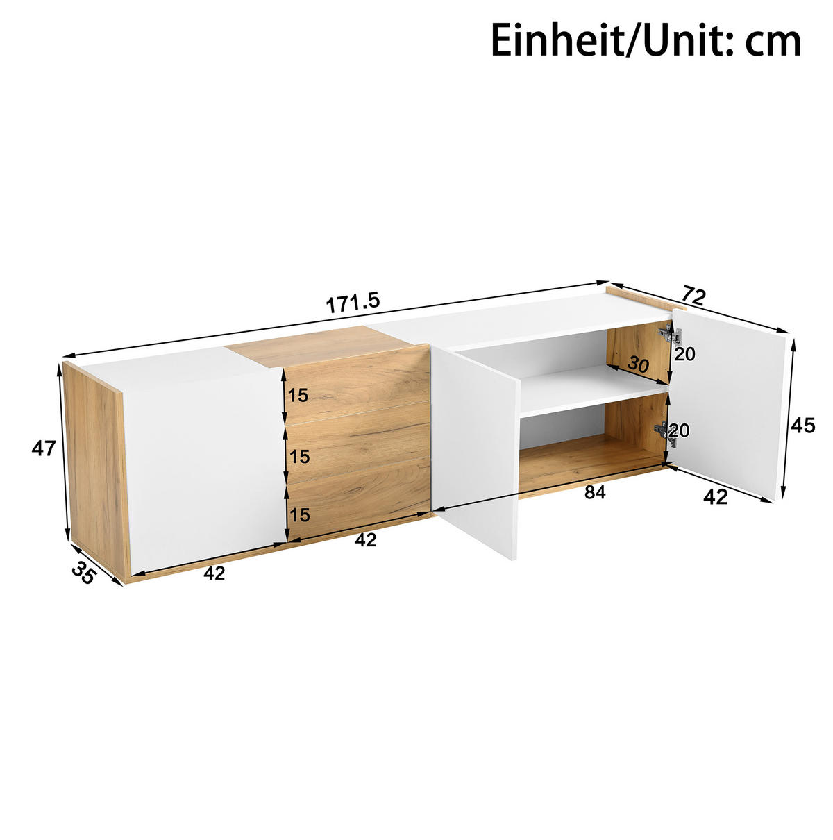 TV-ELEMENT mit 3 Türen und 3 Schubladen 171,5 cm Weiß Holzfarbe - Weiß, Holzwerkstoff (35/47/171.5cm) - Beauniv