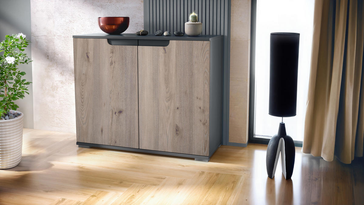 KOMMODE Sylt Eiche Nordic - Silbereichenfarben, Holzwerkstoff (92.5/75.5/35cm) - Vladon