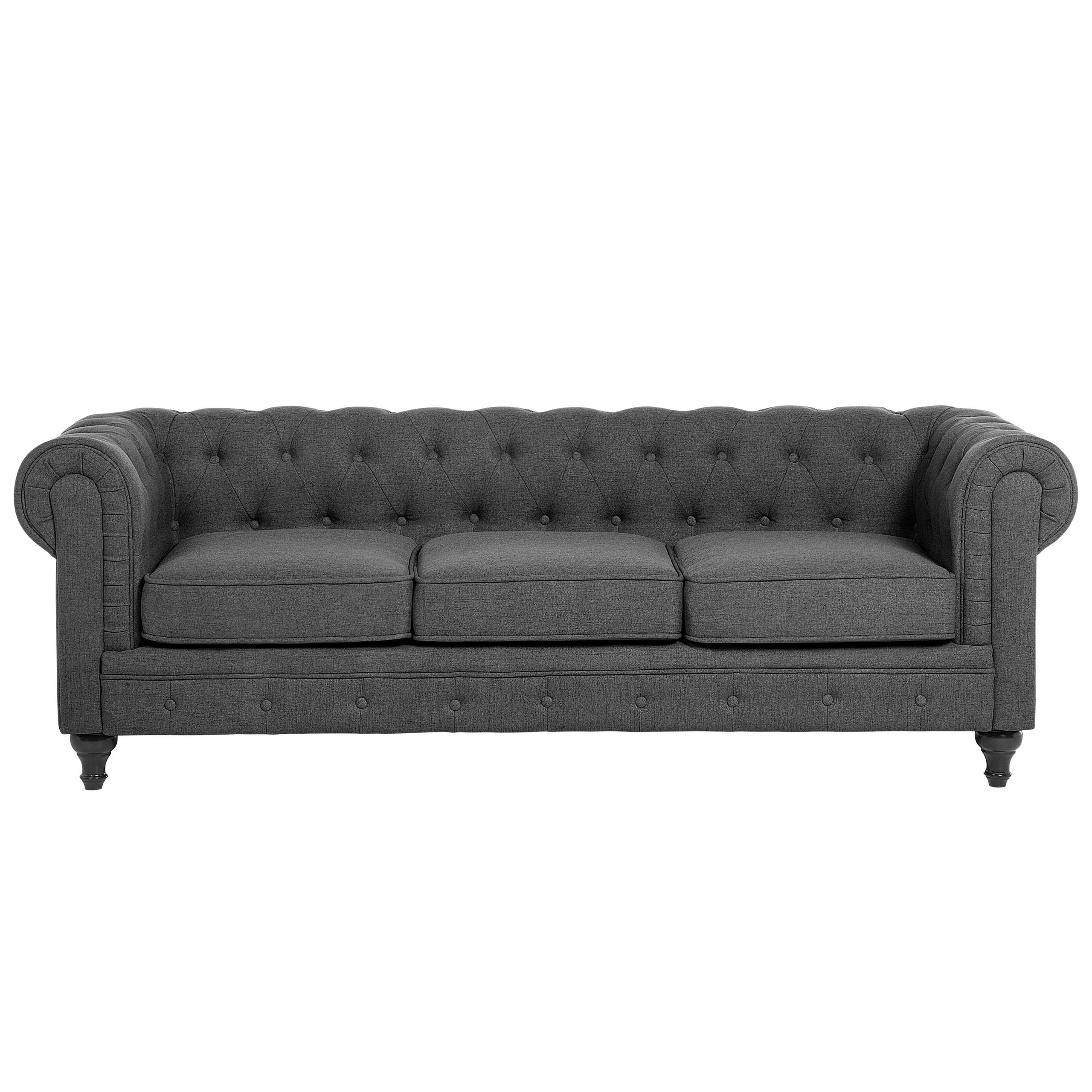 3-SITZER-SOFA Polyester Grau Chesterfield - Grau, Textil (202/70/75cm) - Beliani