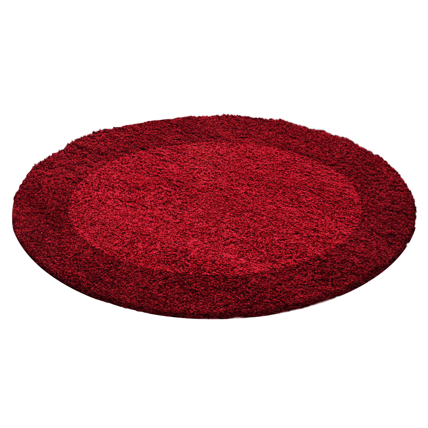 TEPPICH Hochflor einfarbig mit Bordüre Polypropylen Wohnzimmer Rot Rund 200x200 - Rot, Textil (200/200cm) - KADIMA DESIGN
