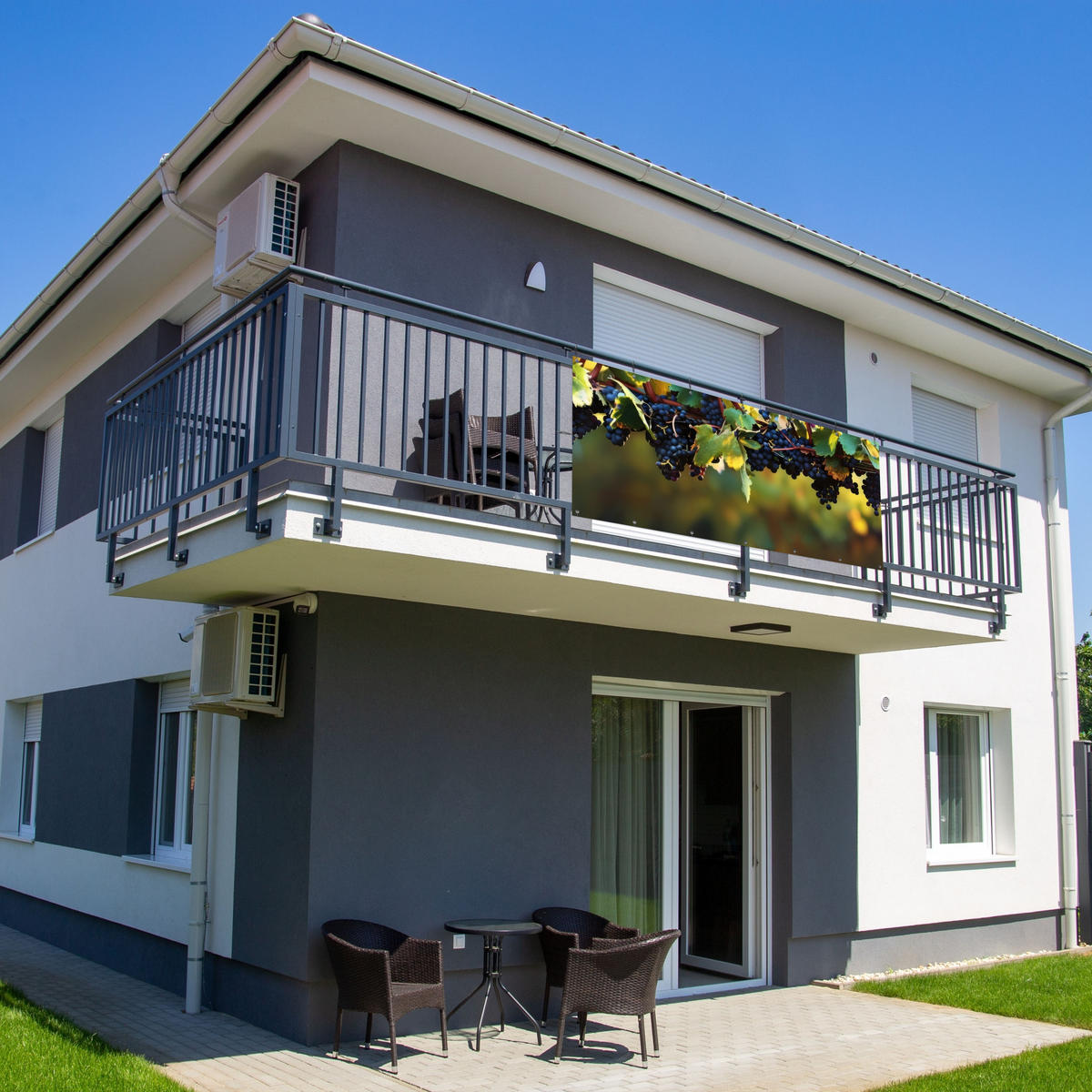 BALKON-SICHTSCHUTZ Trauben - Wein - Natur - Grün - Weinrot, Kunststoff (200/90cm) - MuchoWow