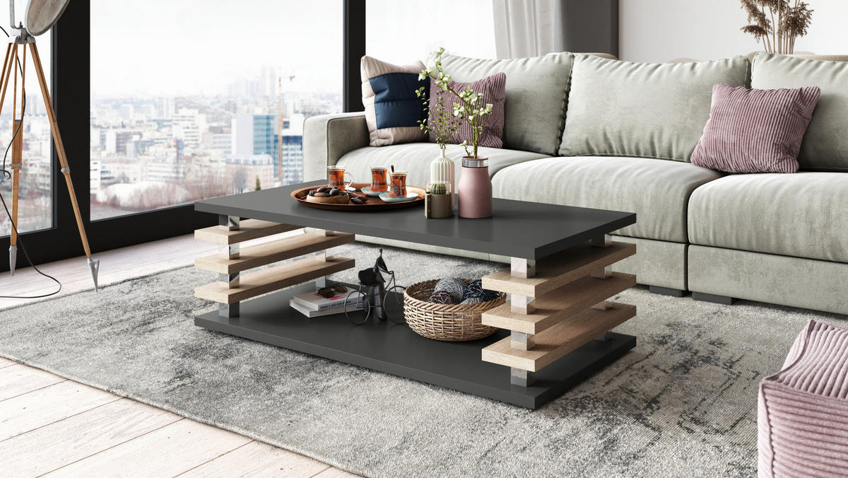 COUCHTISCH rechteckig Anthrazit matt - Sonoma Eiche Ablage 120/40/60 cm - Anthrazit/Sonoma Eiche, Holzwerkstoff (60/120/40cm) - designimpex
