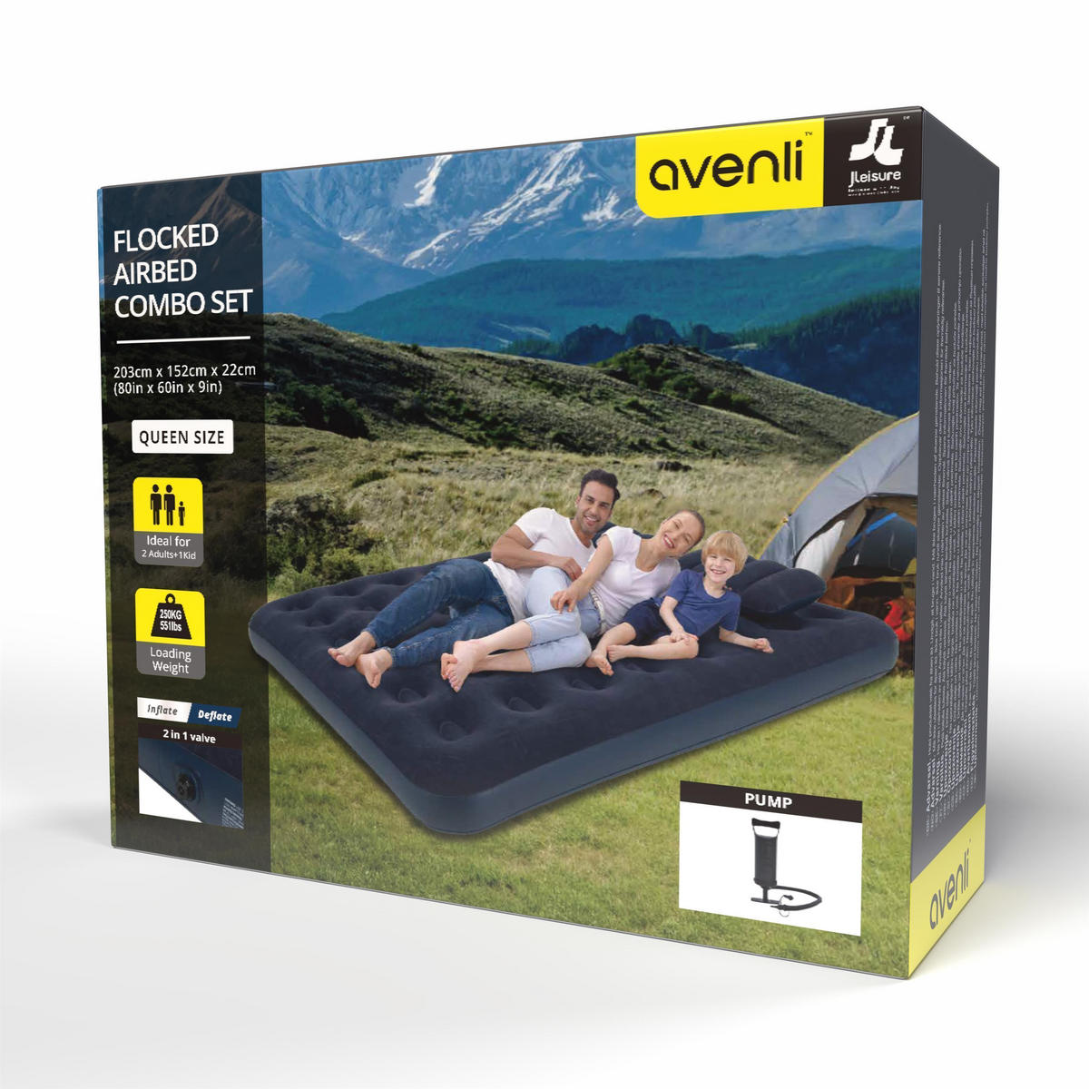 LUFTBETT Luftmatratze Camping 2 Personen 203x152x22cm blau 2 Kissen & Luftpumpe - Blau, Kunststoff (152/203cm) - Avenli