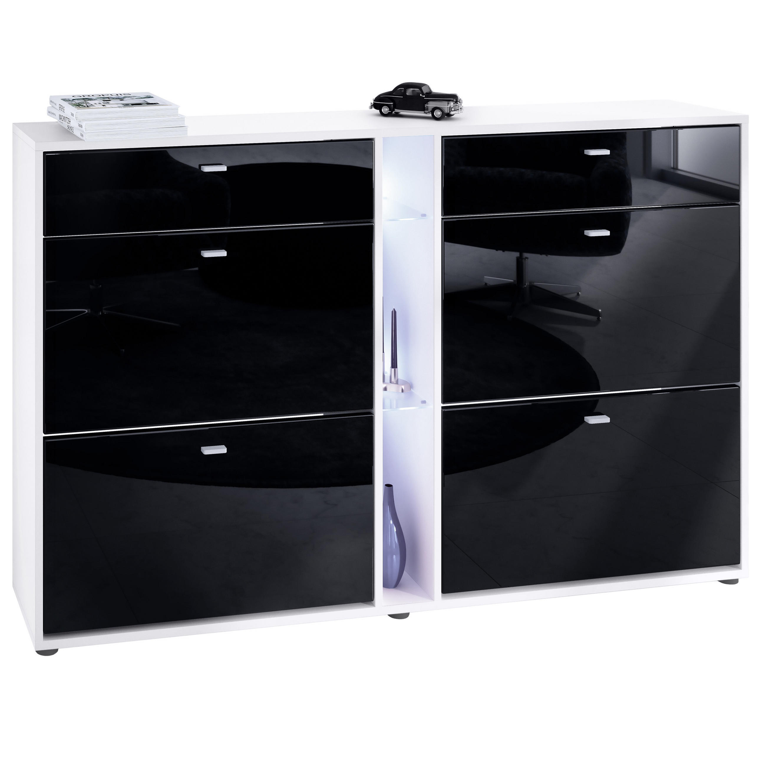 SCHUHSCHRANK Today Fronten in Schwarz Hochglanz - Schwarz Hochglanz, Holzwerkstoff (155.5/95/28cm) - Vladon