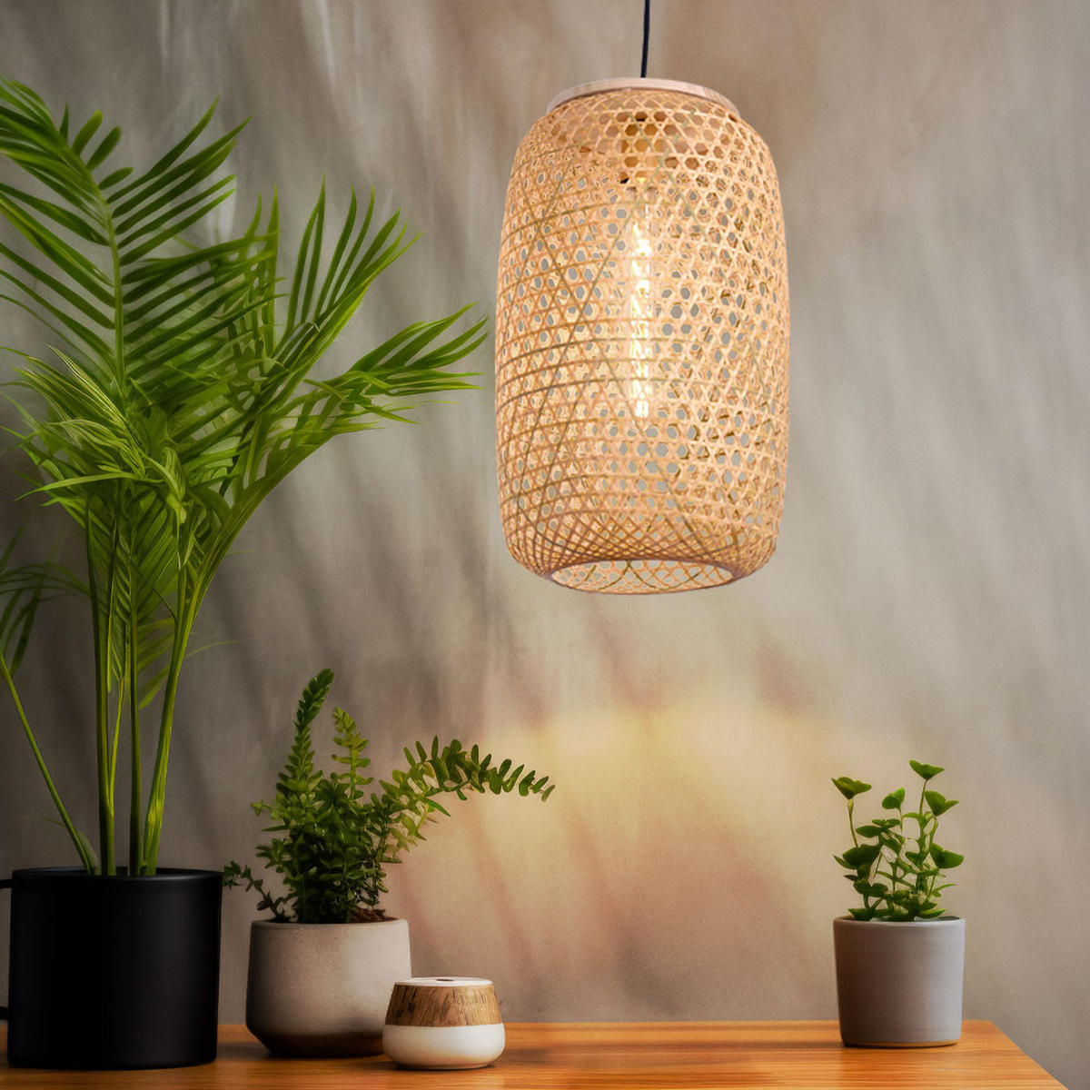 LED HÄNGELEUCHTE Bambus Geflecht Braun - Braun, Holz (31/31/135cm) - Globo Lighting