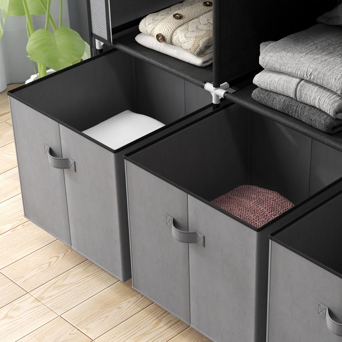 STOFFSCHRANK aus Vlies, Faltschrank, inkl. 3 Schubladen, 125 cm x 43 cm x 162,5 cm, Grau - Dunkelgrau, Metall (125/162.5/43cm)