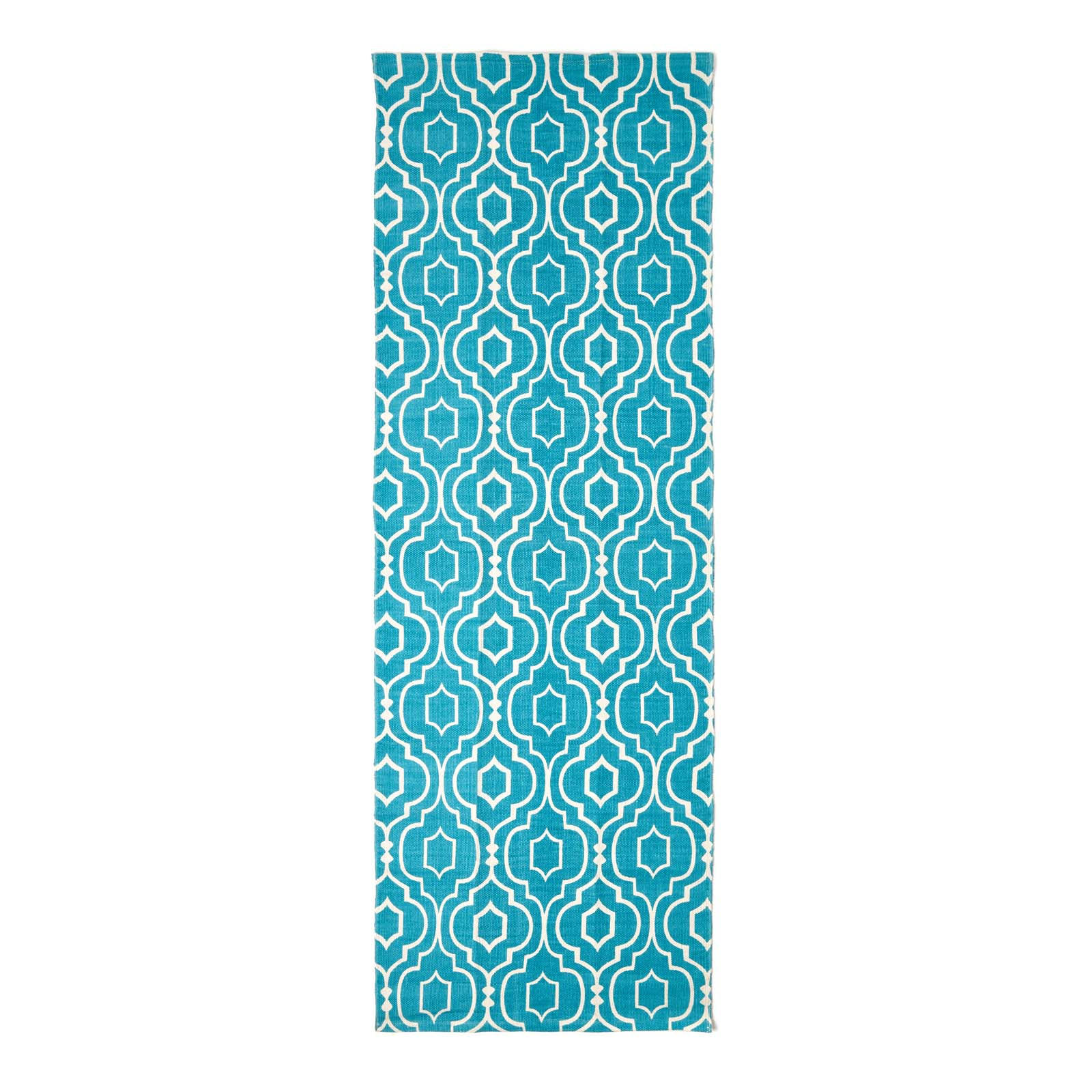 BAUMWOLLTEPPICH-LÄUFER Riga geometrisch 66/200 cm - Blau, Textil (66/200cm) - Homescapes