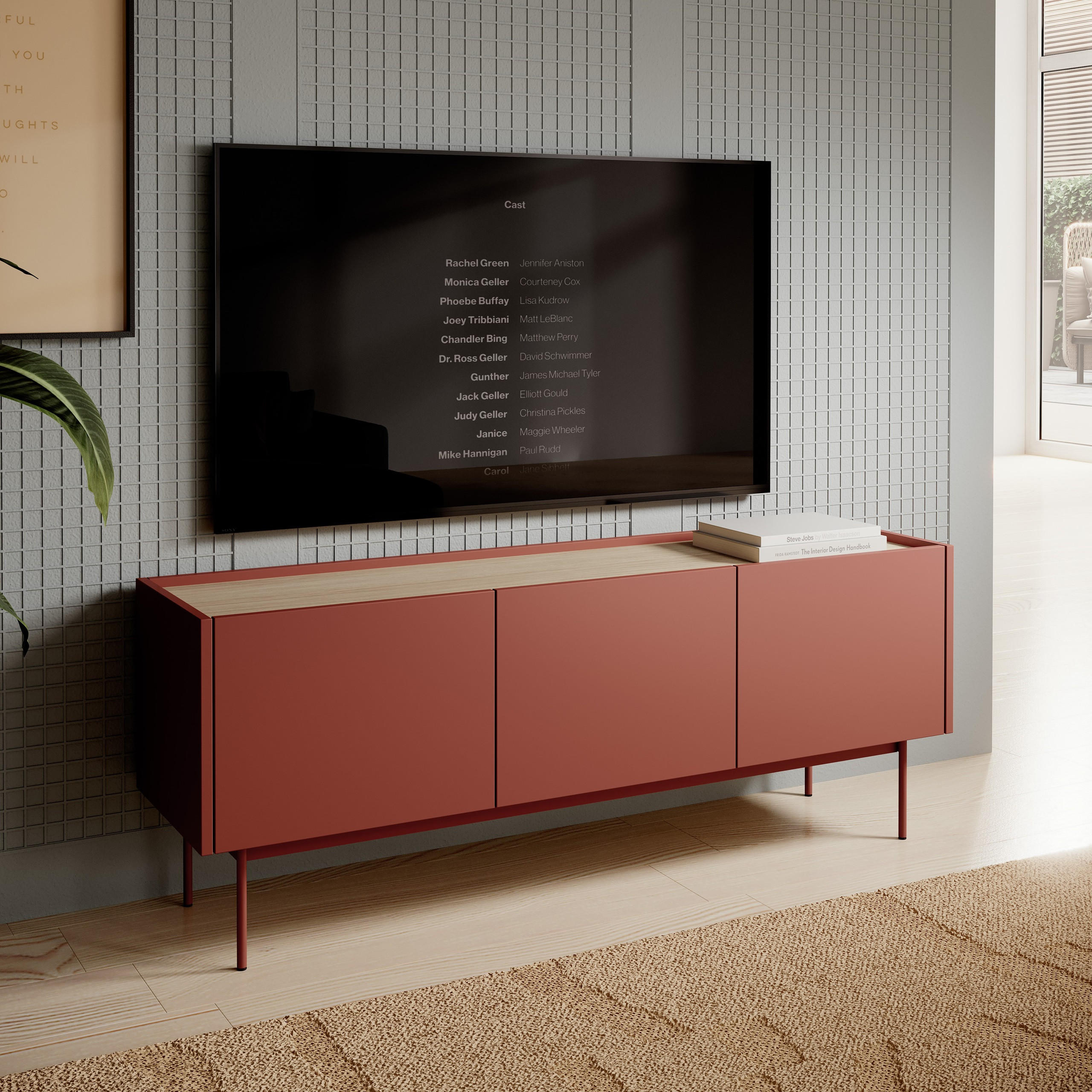 LOWBOARD COLORE 144x37x55 cm mit 3 Türen Rot - Rot, Holzwerkstoff (144/55/37cm) - MASSENO