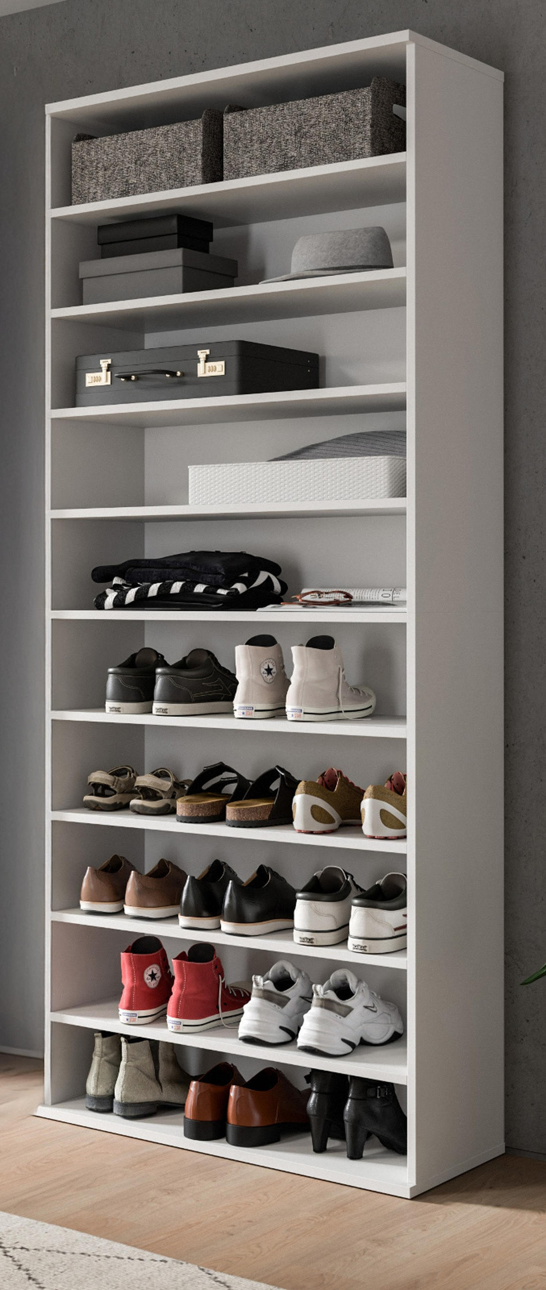 SCHUHREGAL weiß 80 x 193 cm, Flurregal mit variabler Inneneinteilung - Chromfarben/Weiß, Holzwerkstoff/Kunststoff (80/193/34cm) - Inn.Furn