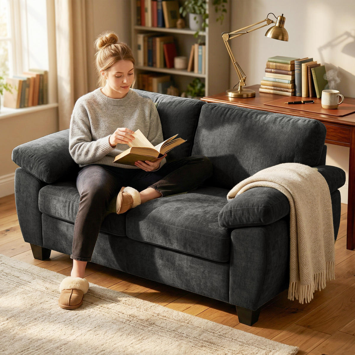 2-SITZER Sofa Dunkelgrau 156.0/77.0/81.0 cm - Dunkelgrau, Textil (77/81/156cm)