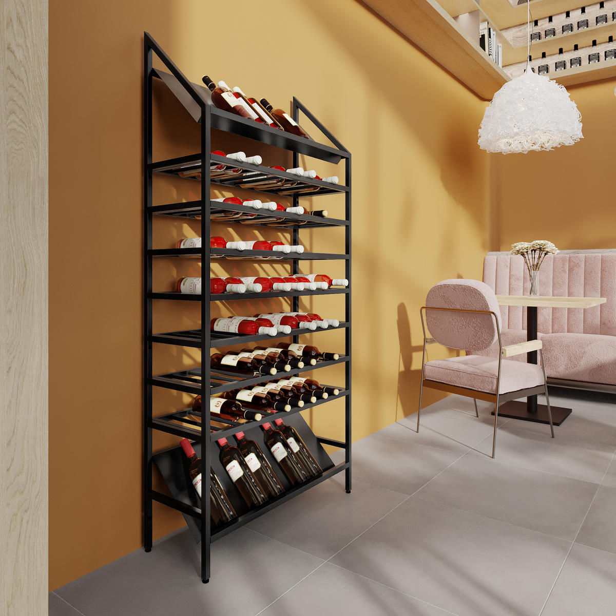 WEINREGAL Burgundy für 80 Flaschen, Metall, schwarz - Schwarz, Metall (80/170/30cm) - Metalo Pro