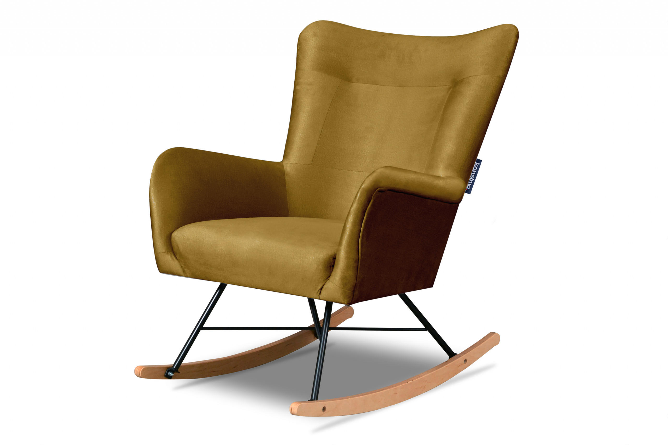 SCHAUKELSESSEL ADDUCTI pflegeleichter Veloursstoff, Gelb - Eichefarben/Gelb, Holz/Textil (75/94/112cm) - KONSIMO®