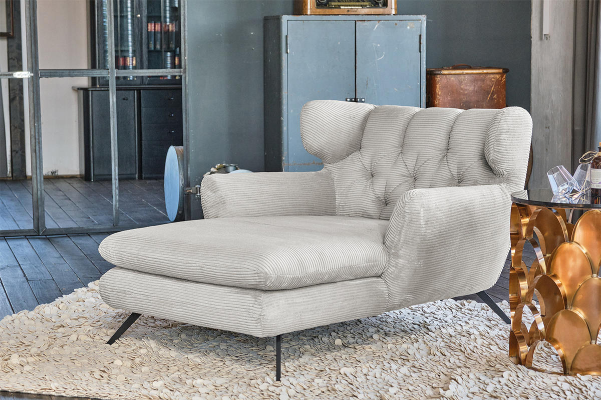 LONGSEAT CHAMRE Hellgrau - Hellgrau/Schwarz, Textil/Metall (130/95/160cm) - KAWOLA