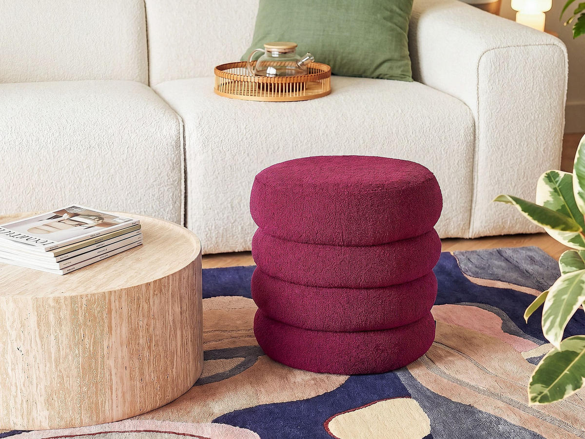 POUF Bouclé Burgunderrot Sumpter - Dunkelrot, Textil (43/47/43cm) - Beliani