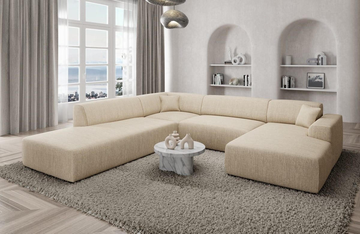 WOHNLANDSCHAFT Genova Beige Strukturstoff - Beige, Kunststoff (326/70/263cm)