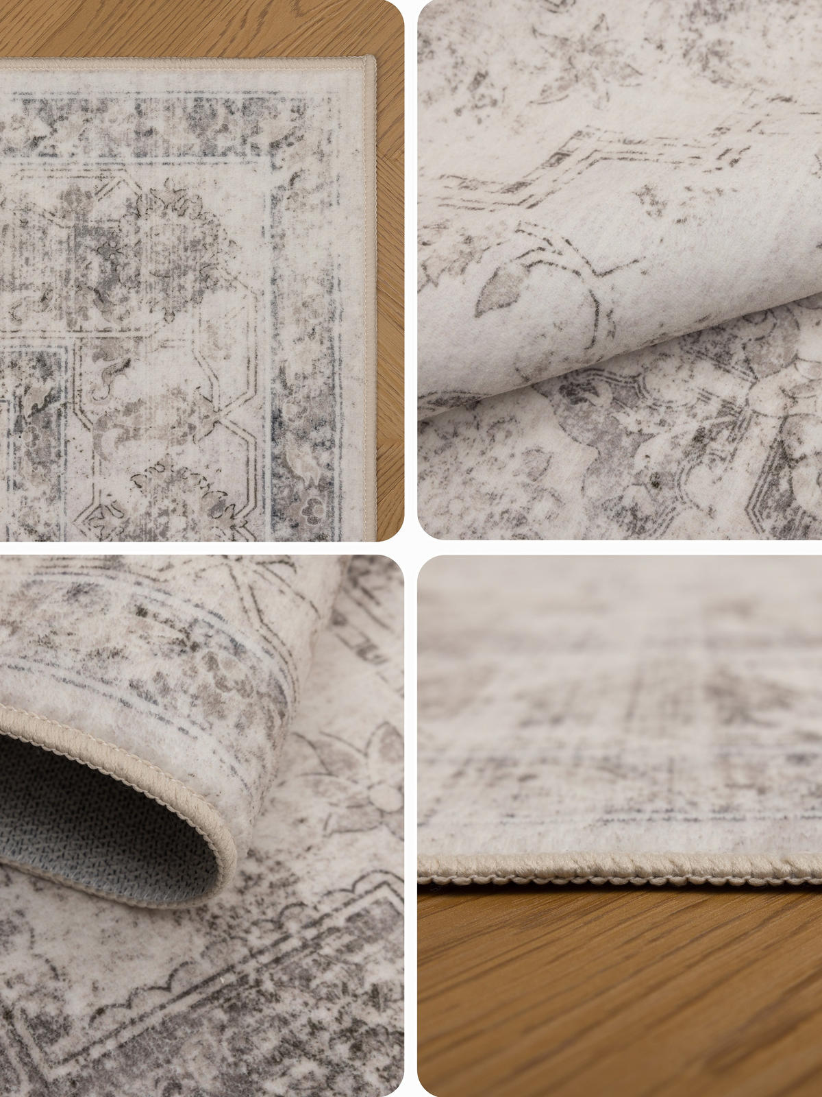 LÄUFER waschbar, mit floralen Ornamenten, VERNANTE in Beige-Grau, 80 x 250 cm - Beige, Textil (80/250cm) - KADIMA DESIGN